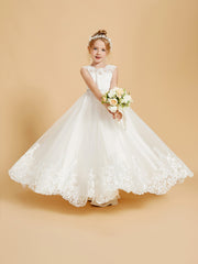 Elegant Sleeveless Flower Girl Dresses with Lace Applique