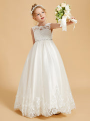 Elegant Sleeveless Flower Girl Dresses with Lace Applique