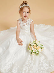 Elegant Sleeveless Flower Girl Dresses with Lace Applique