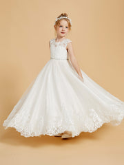 Elegant Sleeveless Flower Girl Dresses with Lace Applique