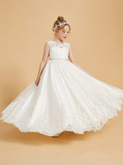 Elegant Sleeveless Flower Girl Dresses with Lace Applique