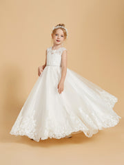 Elegant Sleeveless Flower Girl Dresses with Lace Applique