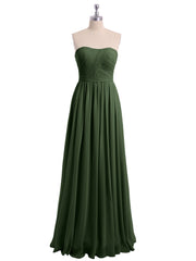Strapless Long Chiffon Gown with Pleated Bodice Olive Green