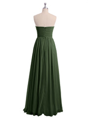 Strapless Long Chiffon Gown with Pleated Bodice Olive Green
