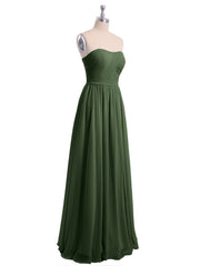 Strapless Long Chiffon Gown with Pleated Bodice Olive Green