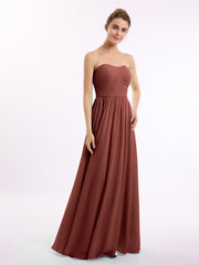 Strapless Long Chiffon Gown with Pleated Bodice Terracotta