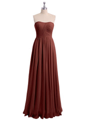 Strapless Long Chiffon Gown with Pleated Bodice Terracotta