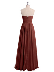 Strapless Long Chiffon Gown with Pleated Bodice Terracotta