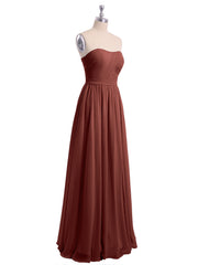 Strapless Long Chiffon Gown with Pleated Bodice Terracotta