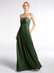 Chiffon Empire Waist Maxi Dress with Pockets Olive Green