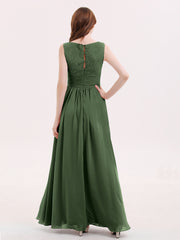 Lace and Chiffon v-NECK Dress with Slit Olive Green