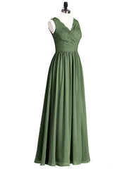 Lace and Chiffon v-NECK Dress with Slit Olive Green