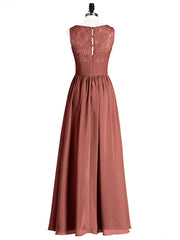 Lace and Chiffon v-NECK Dress with Slit Terracotta
