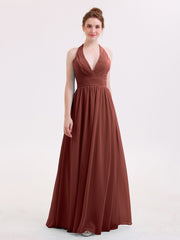 Long Chiffon Dresses with V Neckline Terracotta