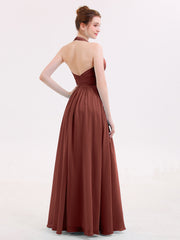 Long Chiffon Dresses with V Neckline Terracotta