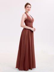 Long Chiffon Dresses with V Neckline Terracotta