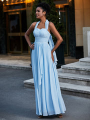 Full Length Chiffon Maxi Bridesmaid Gowns Sky Blue Plus Size