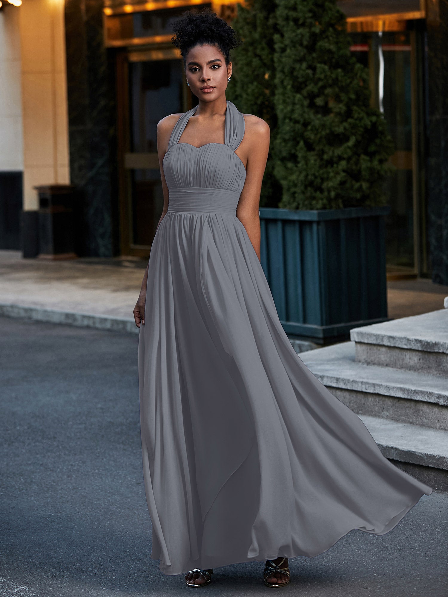 Metallic grey bridesmaid fashion dresses