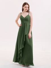 Spaghetti Strap Chiffon Dresses Olive Green