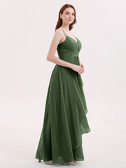 Spaghetti Strap Chiffon Dresses Olive Green