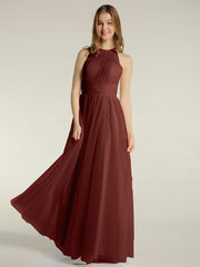 Halter Full Length Tulle Bridesmaid Dress Terracotta