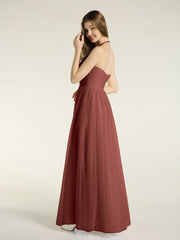 Halter Full Length Tulle Bridesmaid Dress Terracotta
