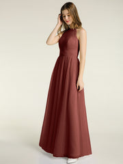 Halter Full Length Tulle Bridesmaid Dress Terracotta