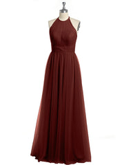 Halter Full Length Tulle Bridesmaid Dress Terracotta