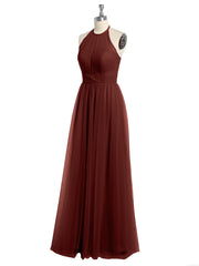 Halter Full Length Tulle Bridesmaid Dress Terracotta