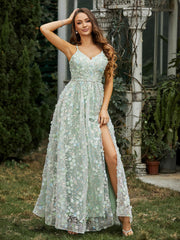 A-line V-neck Lace Dress With Slit Dusty Sage