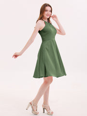 Halter Chiffon Short Dresses With Pocket Olive Green