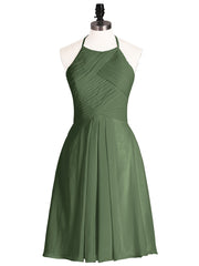Halter Chiffon Short Dresses With Pocket Olive Green