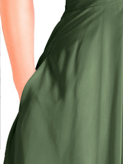 Halter Chiffon Short Dresses With Pocket Olive Green