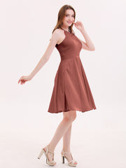 Halter Chiffon Short Dresses With Pocket Terracotta
