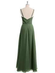 Spaghetti Strap Chiffon Gown with Asymmetrical Hems Olive Green