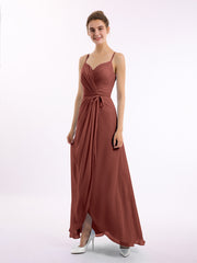 Spaghetti Strap Chiffon Gown with Asymmetrical Hems Terracotta