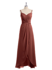 Spaghetti Strap Chiffon Gown with Asymmetrical Hems Terracotta