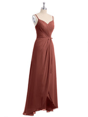 Spaghetti Strap Chiffon Gown with Asymmetrical Hems Terracotta