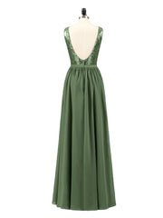 Sequins Bodice Chiffon Skirt Long Dresses Olive Green