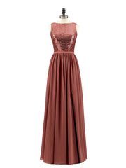 Sequins Bodice Chiffon Skirt Long Dresses Terracotta