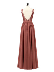 Sequins Bodice Chiffon Skirt Long Dresses Terracotta