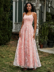 Scoop Neckline Appliqued Lace-up Prom Dress Coral