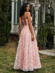 Scoop Neckline Appliqued Lace-up Prom Dress Coral