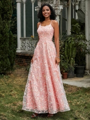 Scoop Neckline Appliqued Lace-up Prom Dress Coral