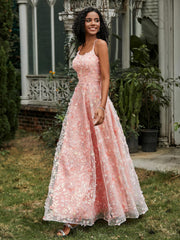 Scoop Neckline Appliqued Lace-up Prom Dress Coral