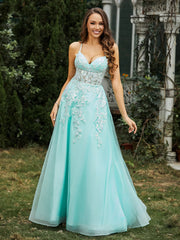 Sweetheart Appliqued Beaded Sweep Train Dress Mint Green