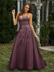 Sweetheart Appliqued Beaded Sweep Train Dress Cabernet