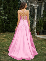 Sweetheart Appliqued Beaded Sweep Train Dress Candy Pink