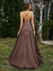 Sweetheart Appliqued Beaded Sweep Train Dress Chocolate