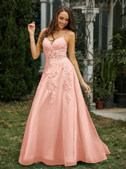 Sweetheart Appliqued Beaded Sweep Train Dress Coral